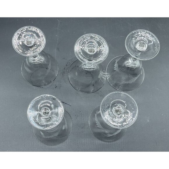 Set Of 5 Vintage Etched Crystal Cocktail Liquor Glasses 4.5"H x 3"D - Picture 5 of 7